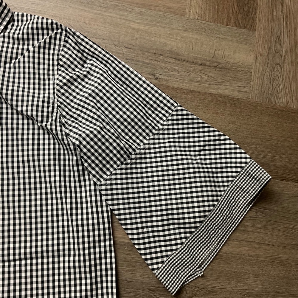 Lauren Ralph Lauren Gingham 3/4 Bell Sleeve Shirt Womens Medium Black White - Picture 8 of 10
